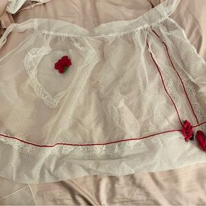 Vintage Sheer white Apron with Red Roses